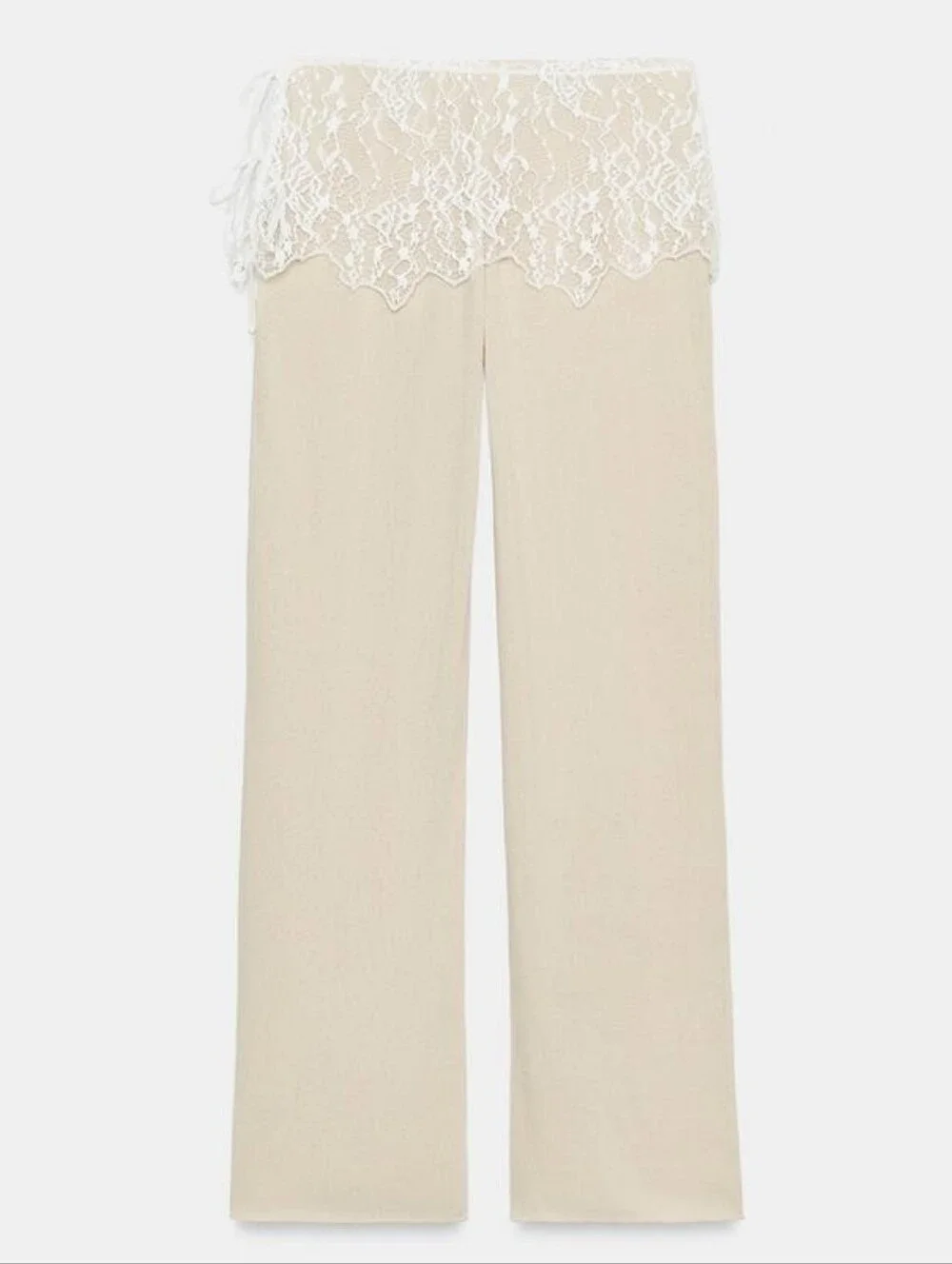 ZARA LACE RIBBED PAREO PANTS CREAM